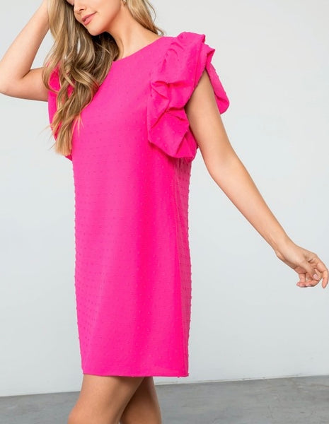 THML ruffle sleeve dress / hot pink