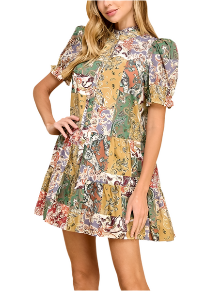paisley colorblock dress