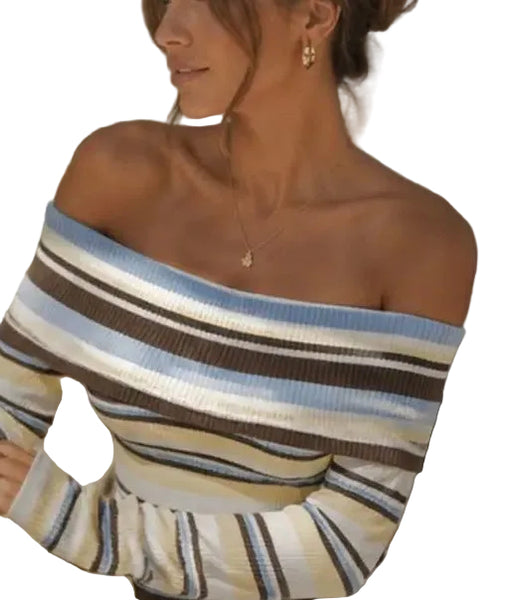 Avery Off Shoulder Stripe Sweater