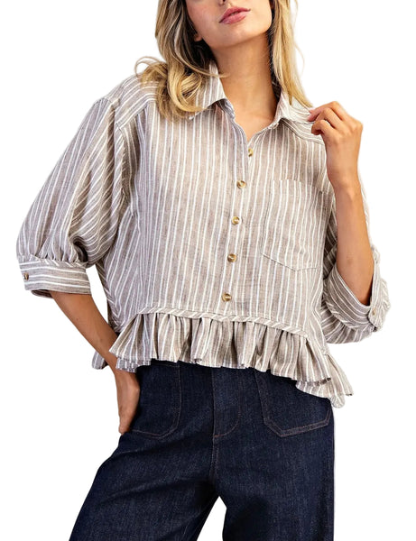 Clara ruffled hem shirt / coco stripe