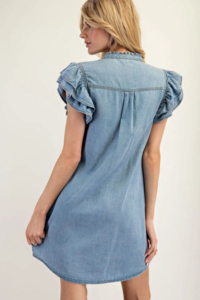 Savannah Ruffle Sleeve Denim Dress