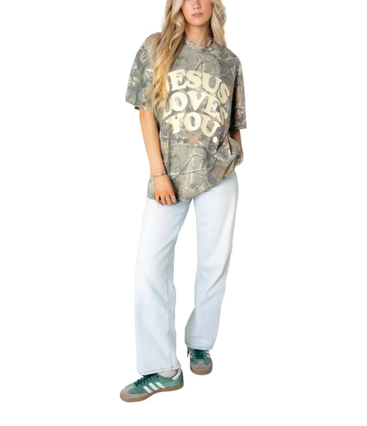 Jesus Loves You Oversized Tee / Camo