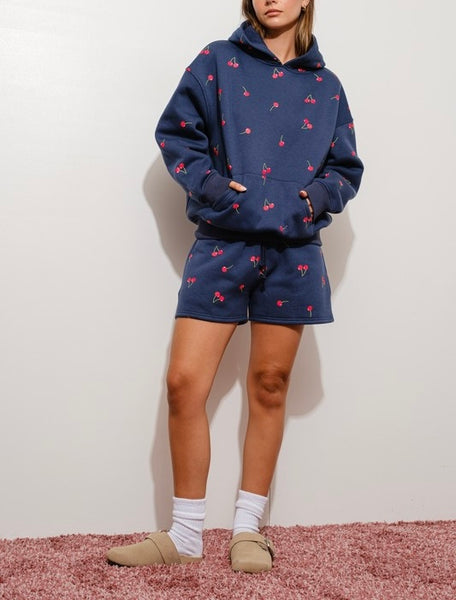 cherry girl hoodie & short set // navy