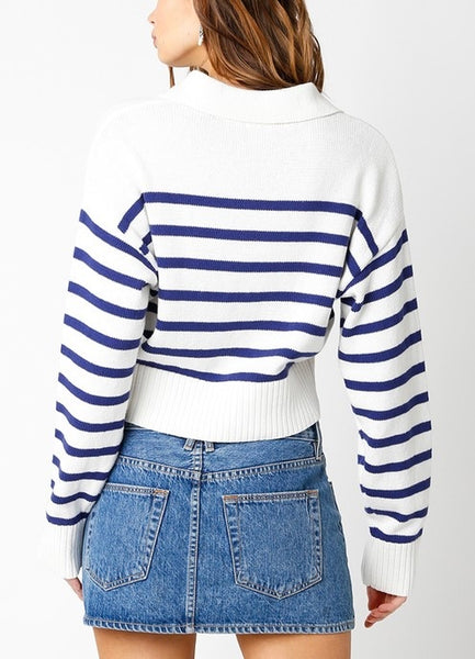 marley collared stripe sweater // white/navy stripe
