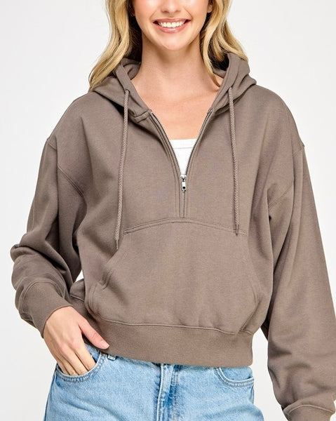 essential 1/2 zip hoodie / fossil