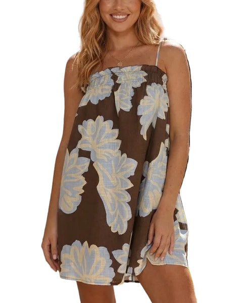 Isla floral mini dress / chocolate and blue