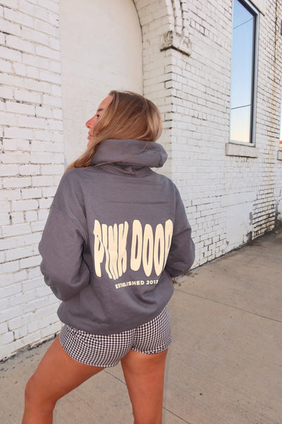 Pink Door Puff Print Hoodie // charcoal