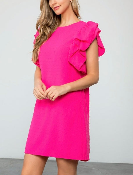 THML ruffle sleeve dress / hot pink