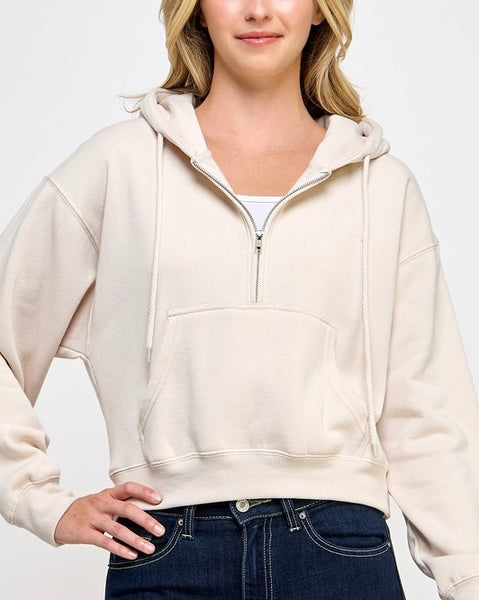 essential 1/2 zip hoodie / beige