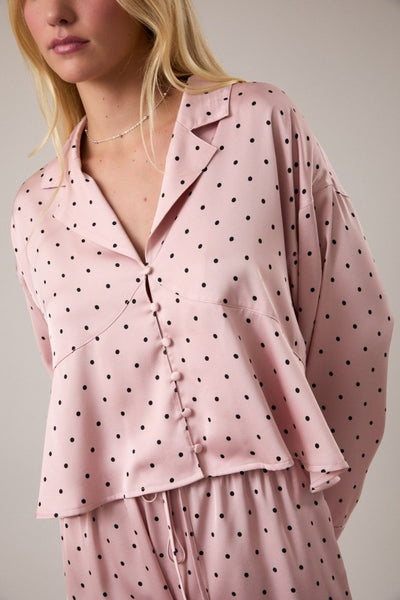 polka dot satin pj set / blush