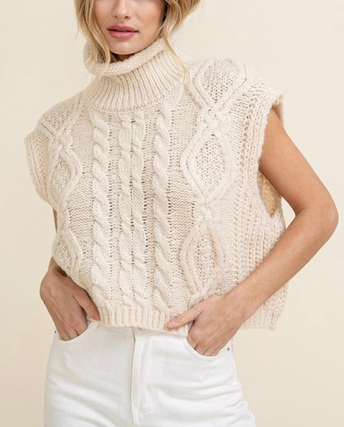 rolled neck cable sweater // ivory