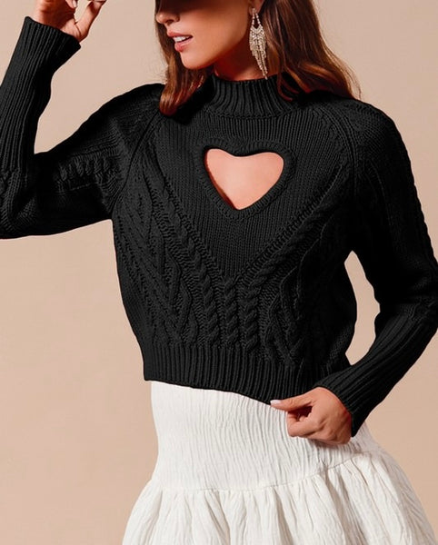 heart cut out sweater / black