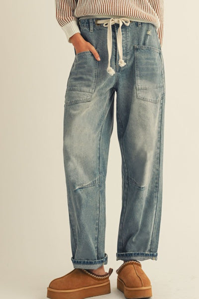 vintage washed rope string jean
