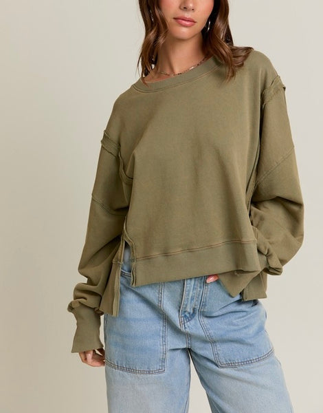 exposed seam sweatshirt / olive