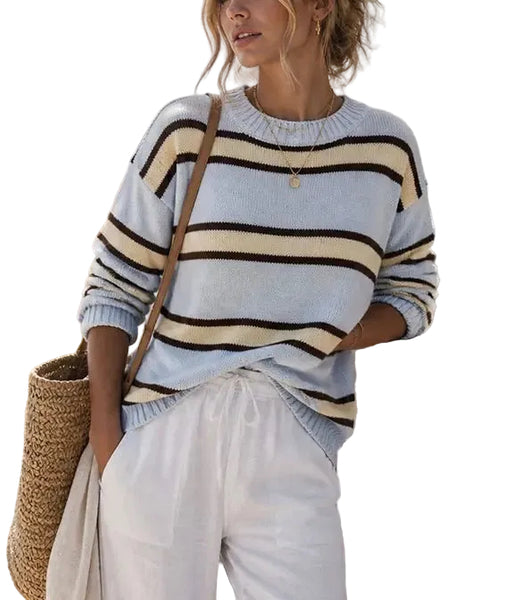 Bella Stripe Sweater / Baby Blue & Yellow