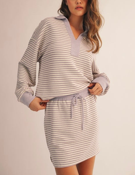 lavender stripe skirt set