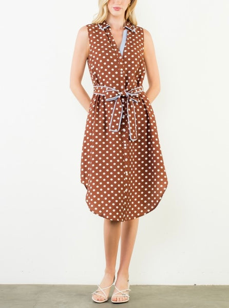 THML polka dot dress / brown