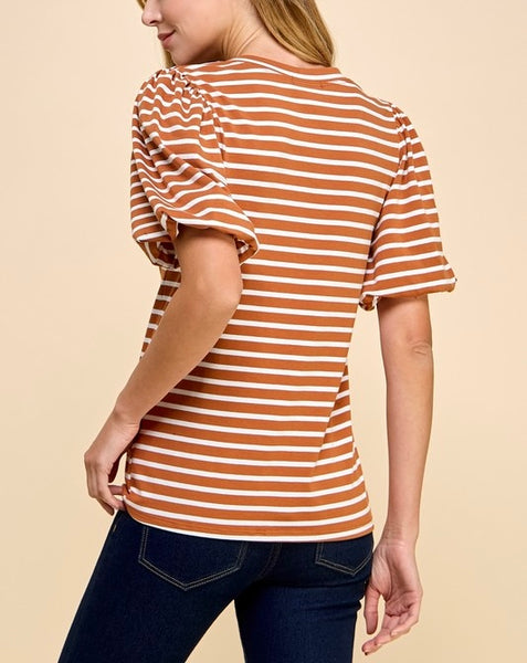 puff sleeve stripe top // spice