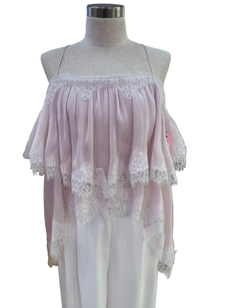 Lena Lace Trim Top / Lt Pink