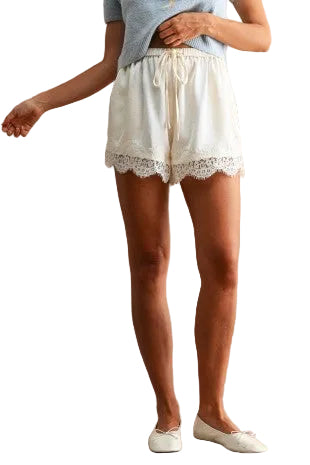 Satin Lace Trim Shorts / Ivory