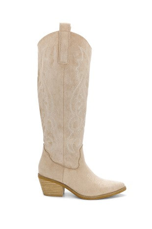 Giada embroidered western boot / taupe
