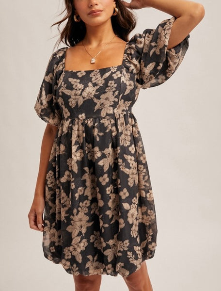Jacquard floral dress /slate