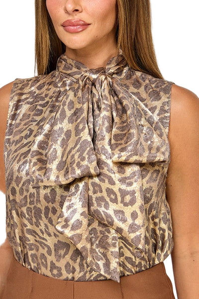 leopard bow tie sleeveless top