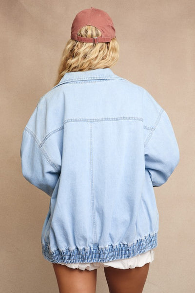 oversized denim bomber jacket / light wash