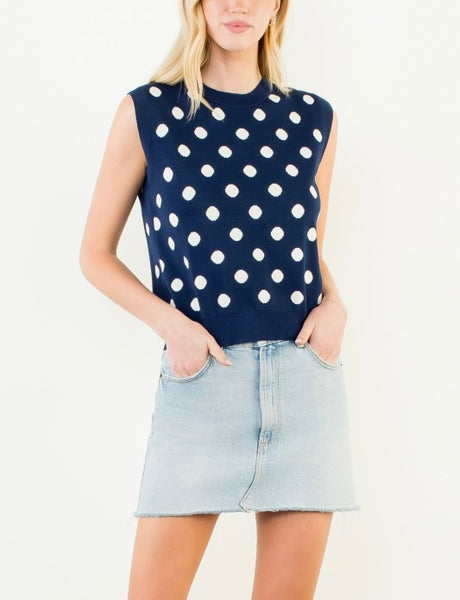 THML polka dot sleeveless sweater / navy