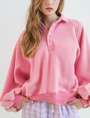 piper snap collared sweatshirt // bubblegum pink