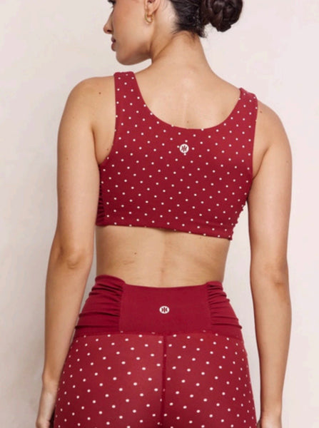 ASTORIA Luxe Balance Ruched Crop Sports Bra / Merlot Polka