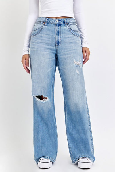 double pocket wide leg jean