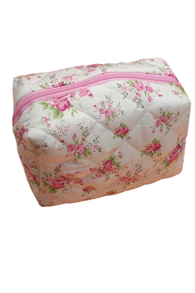 floral toile makeup pouch / pink roses