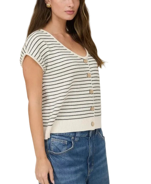 Ruth striped short sleeve cardigan / cream & navy