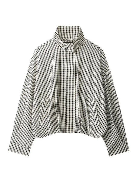 Gingham Zip Up Jacket / Black & White