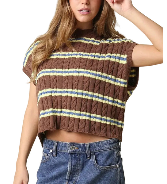 Joelle Stripe Sleeveless Sweater / brown & butter