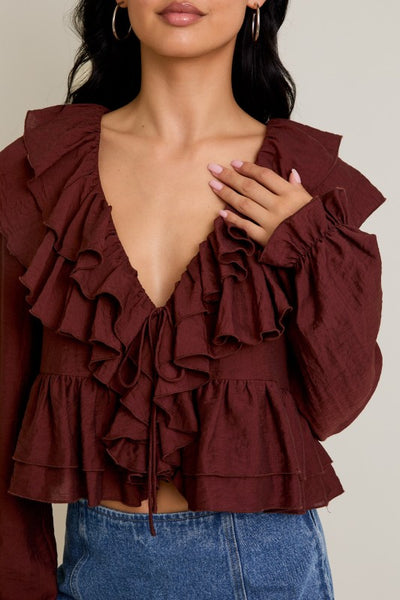jessie ruffle top / brown