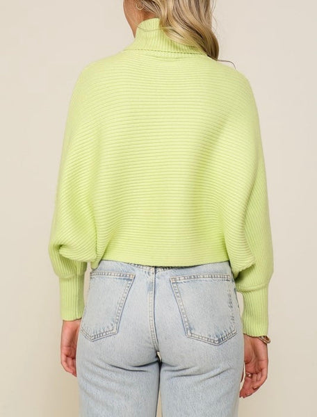 taryn loose fit turtleneck sweater //  lime