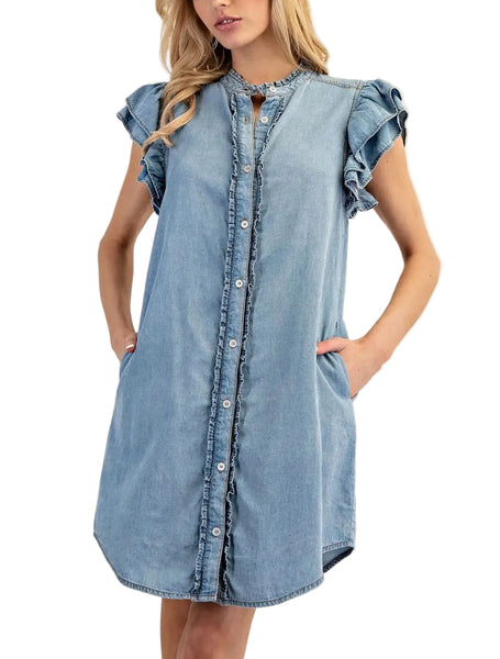 Savannah Ruffle Sleeve Denim Dress