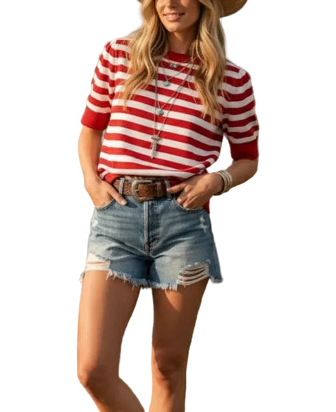 striped puff sleeve sweater / red & white