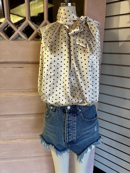 Presley satin bow top / cream & brown