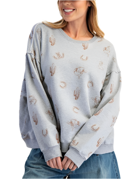 western print sweatshirt / heather grey