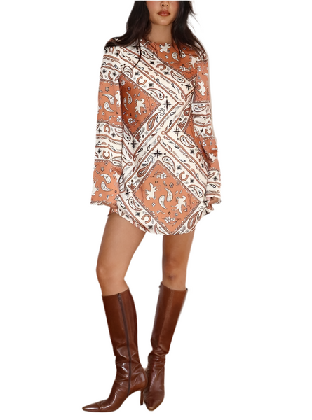BAILEY ROSE western bandana print satin dress / burnt orange