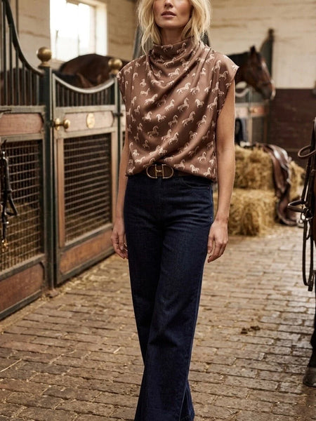THML Satin Horse Print Top