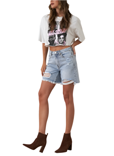 high rise bermuda short / light wash