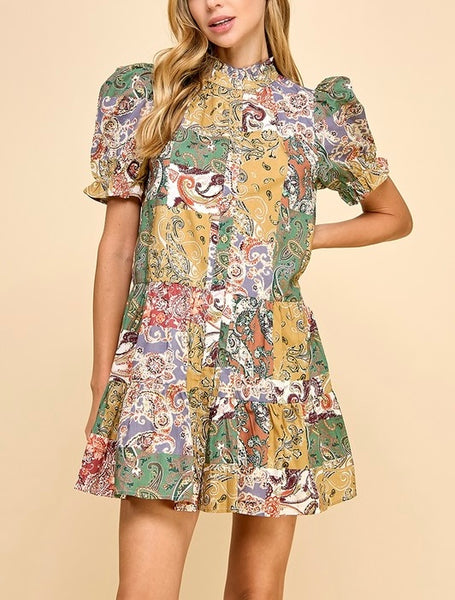 paisley colorblock dress
