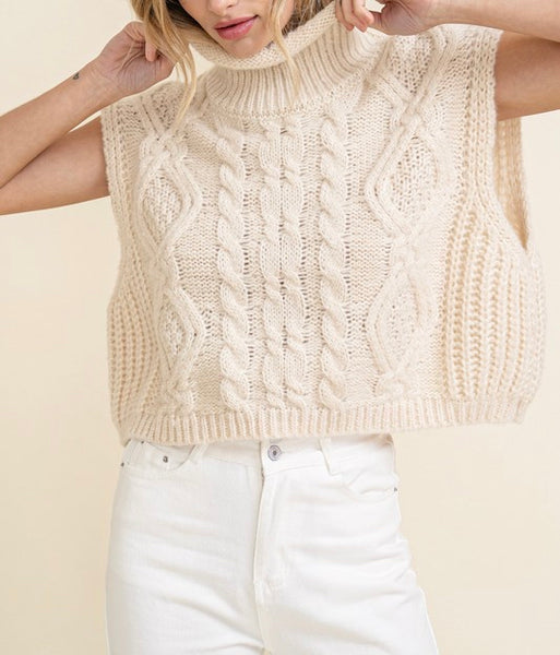 rolled neck cable sweater // ivory