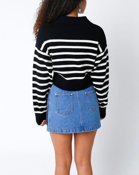 Marley collared stripe sweater // black/cream