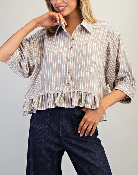 Clara ruffled hem shirt / coco stripe