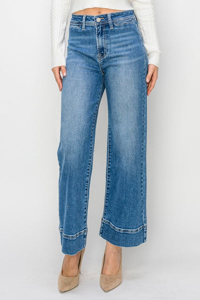 high rise wide leg crop jean // medium wash